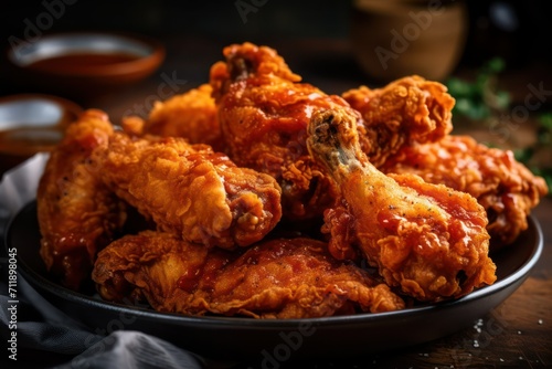 crispy chicken fried, chicken on a plate photo