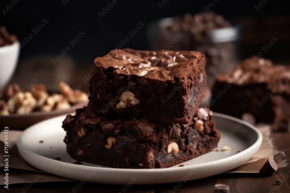 brownie chocolate, chocolate cake on a plate