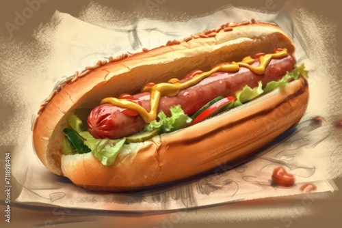 hot dog with mustard and ketchup illustration