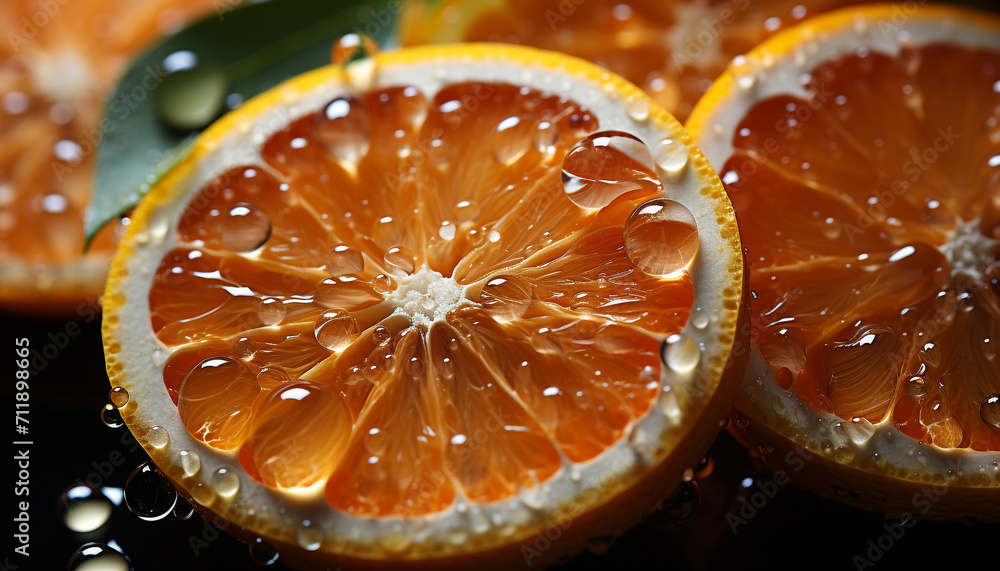 Freshness of citrus fruit, slice of orange, healthy eating, nature refreshment generated by AI Freshness of citrus fruit, slice of orange, healthy eating, nature refreshment generated by AI