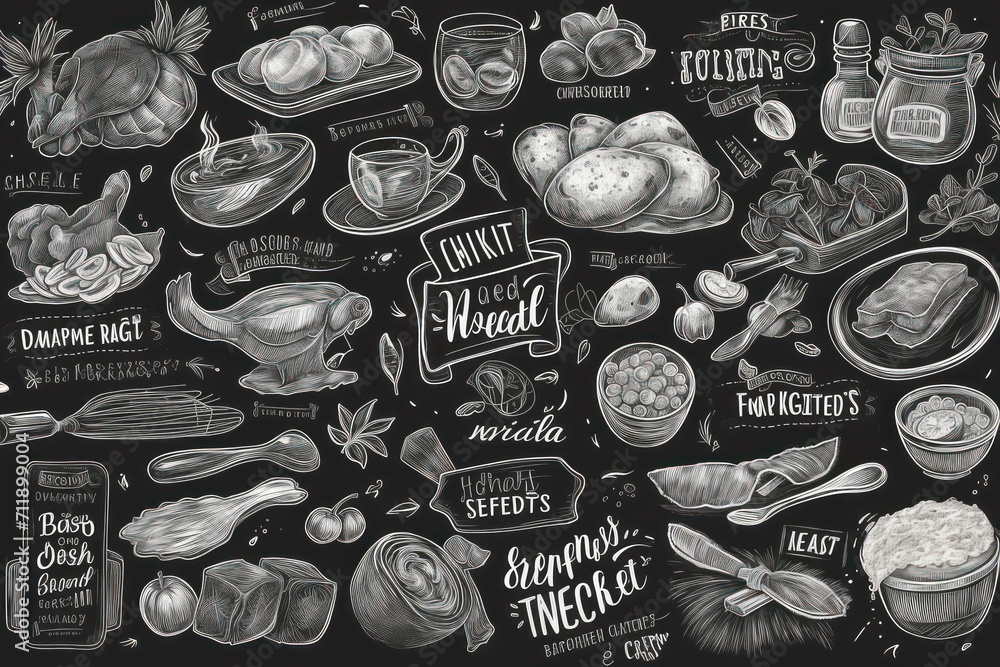 food hand drawn set of kinds of chalk - obrazy, fototapety, plakaty 