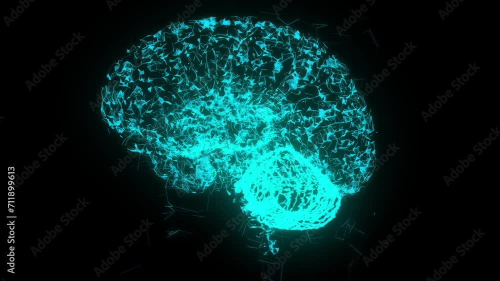 Futuristic glowing polygonal digram of the human brain in the form of connected lines. Artificial intelligence concept on black background. Wire-frame moving looped seamless animation. 4k footage Futuristic glowing polygonal digram of the human brain in the form of connected lines. Artificial intelligence concept on black background. Wire-frame moving looped seamless animation. 4k footage