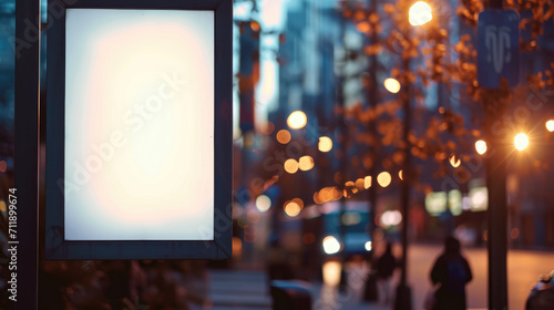 White Poster Mockup in Blurred City Background