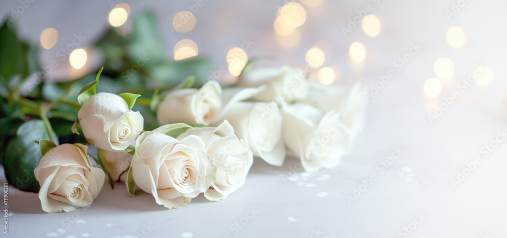 Serene bouquet of white roses against a gentle, luminous backdrop. Serene bouquet of white roses against a gentle, luminous backdrop.