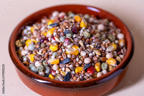 Assorted bird seed, feed for racing pigeons