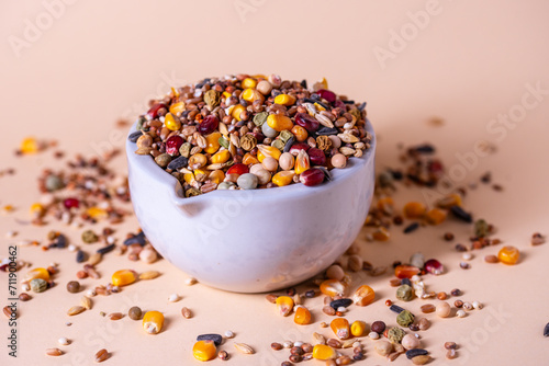 Assorted bird seed, feed for racing pigeons