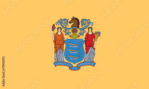 The official current flag of New Jersey USA state. State flag of New Jersey. Illustration.