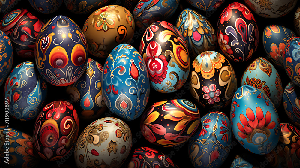  an Easter bunny surrounded by intricately decorated eggs, forming an elegant and festive wallpaper that exudes the charm of the holiday, captured in high definition