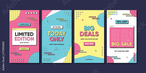 Trendy geometric abstract discount sale promotion for social media. Abstract Colorful Retro Background Template. Sale banner template design, Super sale special offer set.