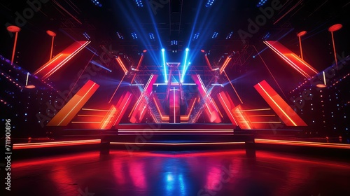 stage neon podium background illustration lights vibrant, glowing colorful, dynamic electrifying stage neon podium background
