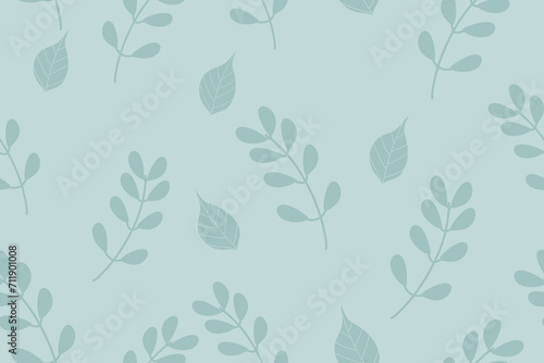 Silhouette leaf pattern seamless blue background foliage. Vector illustration pastel colour. 