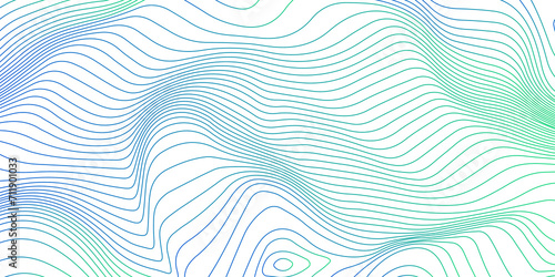 Landscape geodesy topography map background. Green blue illuminated topographic lines on transparent background. Line texture pattern photo