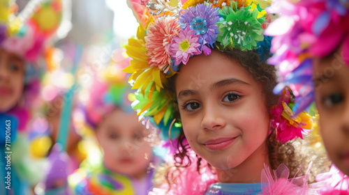 The Kaleidoscope Carnival, A Vivid Spectacle of Children Adorned in Lively Costumes