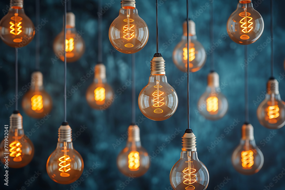 Hanging lightbulbs against a blue background Hanging lightbulbs against a blue background