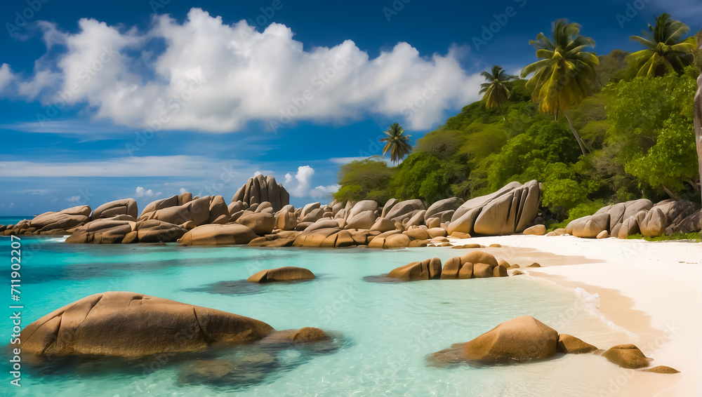 Magnificent sunny beach in Seychelles sand Magnificent sunny beach in Seychelles sand