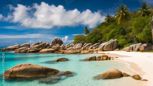 Magnificent sunny beach in Seychelles sand