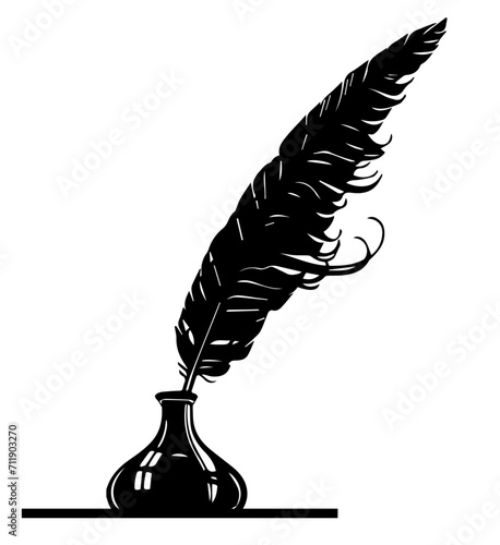 PLUMA TINTERO , NEGRO . VECTORES . SILUETAS