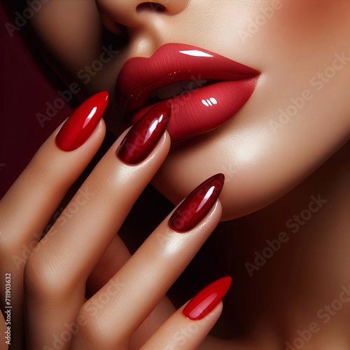 woman with lips and  red nails photo