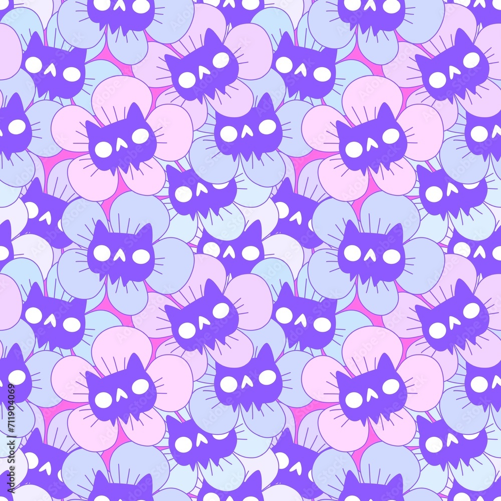 Halloween animals seamless cat and flower pattern for wrapping paper and fabrics and kids print and party accessories