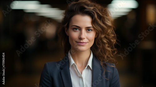 Confident businesswoman in suit smiling at camera