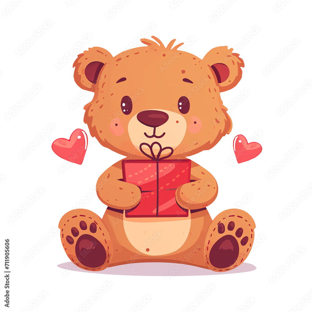 Cute teddy bear with gift, Valentine’s Day design, lovely bear, generative AI Cute teddy bear with gift, Valentine’s Day design, lovely bear, generative AI