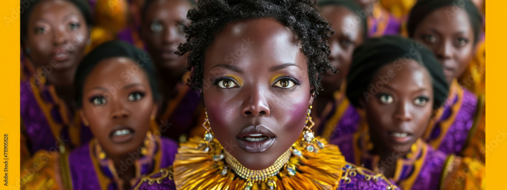 Harmony in Hues, A Captivating Display of Women Donning Vibrant Yellow and Enchanting Purple Ensembles Harmony in Hues, A Captivating Display of Women Donning Vibrant Yellow and Enchanting Purple Ensembles