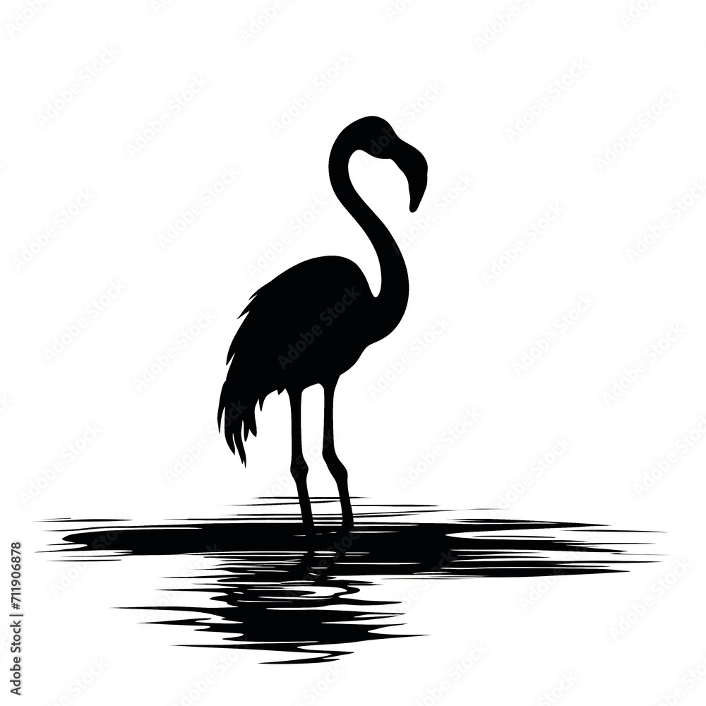 Obraz premium Black silhouette of flamingo on transparent background