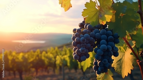 delicious grapes in a vineyard hanging from their branch with a sunset in the background in good conditions and lots of nature HD