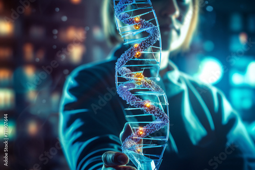 Medicine of the future. Healthcare technology and the networking concept. DNA. Digital health and networking on the hologram. Futuristic physician. Engineering and Medtech. photo