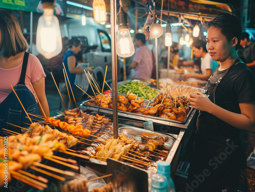 People enjoying a variety of street food options