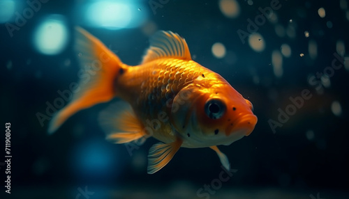 Beautiful underwater nature fish, goldfish, aquatic pets, tropical climate, blue water generated by AI