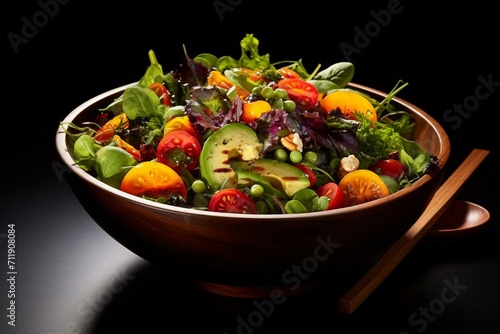 A vibrant salad bowl with delicious dressing. Generative AI