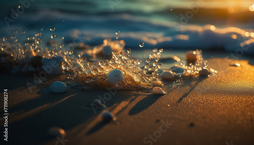 Nature sand close up, backgrounds water summer wave outdoors wet blue generated by AI