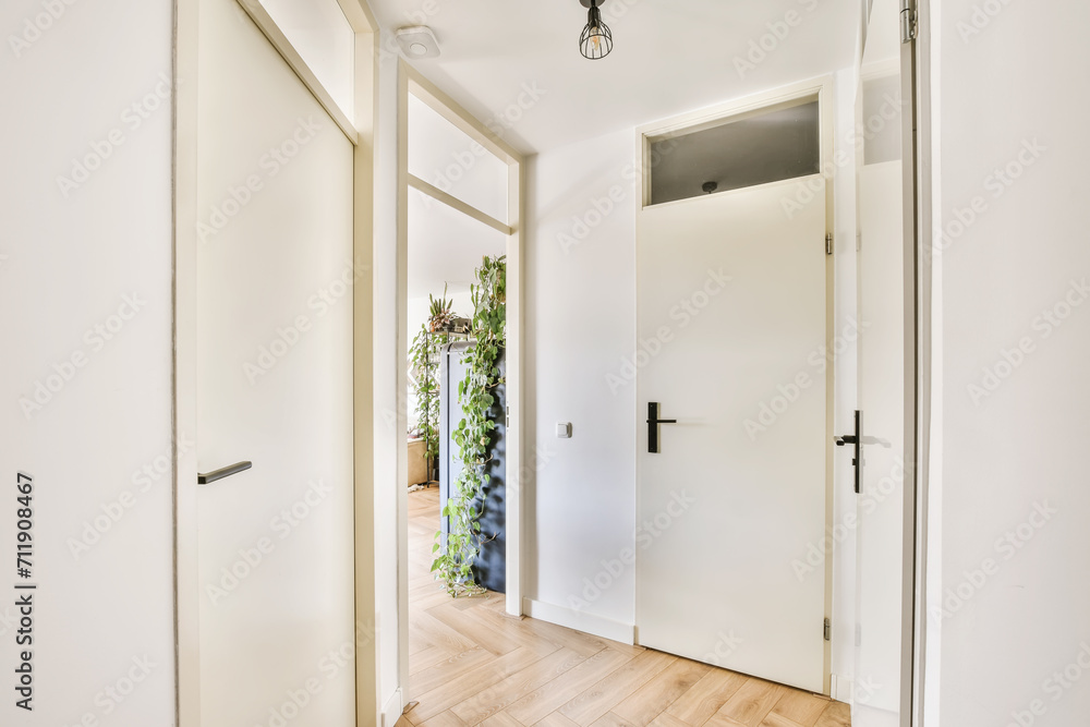 Bright and modern home hallway with open doors Bright and modern home hallway with open doors