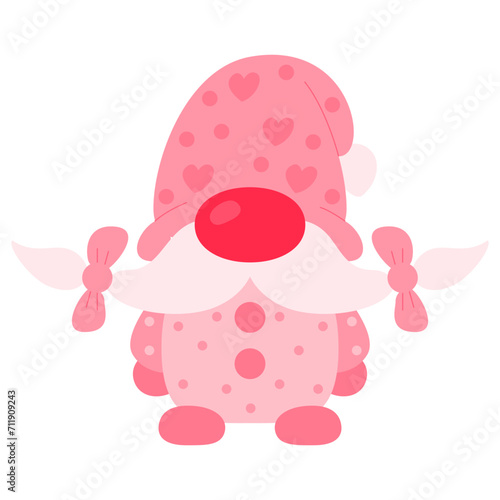 Cute pink gnome. Adorable gnome cute design. Fairytale cartoon character vector illustration