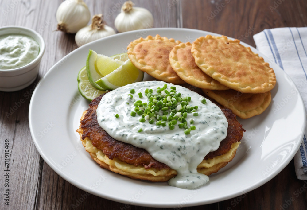 Crispy Onion Latkes with Traditional Greek Tzatziki Dip Crispy Onion Latkes with Traditional Greek Tzatziki Dip