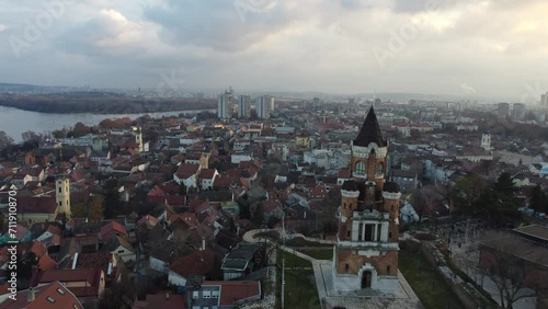 Wallpaper Mural Drone flight at sunset above the Zemum district, Belgrade, Serbia, Europe Torontodigital.ca
