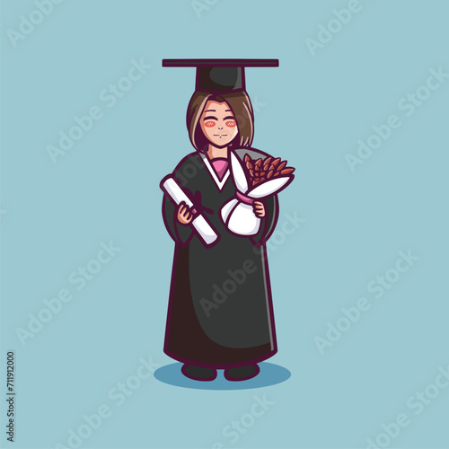 cute female bachelor graduate wearing a toga