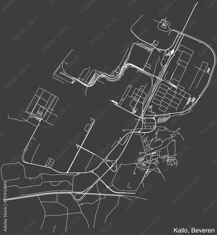 Detailed hand-drawn navigational urban street roads map of the CALLOO-KALLO SECTION of the Belgian municipality of BEVEREN, Belgium with vivid road lines and name tag on solid background