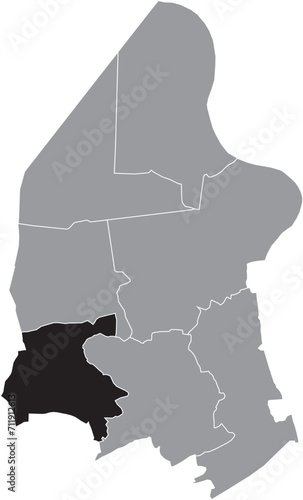 Black flat blank highlighted location map of the VRASENE MUNICIPALITY inside gray administrative map of BEVEREN, Belgium