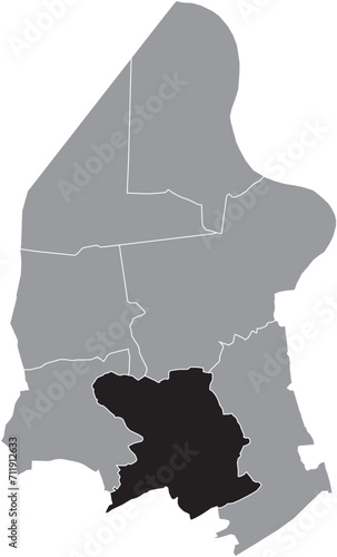 Black flat blank highlighted location map of the BEVEREN MUNICIPALITY inside gray administrative map of BEVEREN, Belgium