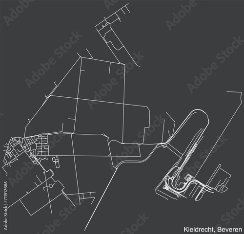 Detailed hand-drawn navigational urban street roads map of the KIELDRECHT SECTION of the Belgian municipality of BEVEREN, Belgium with vivid road lines and name tag on solid background photo