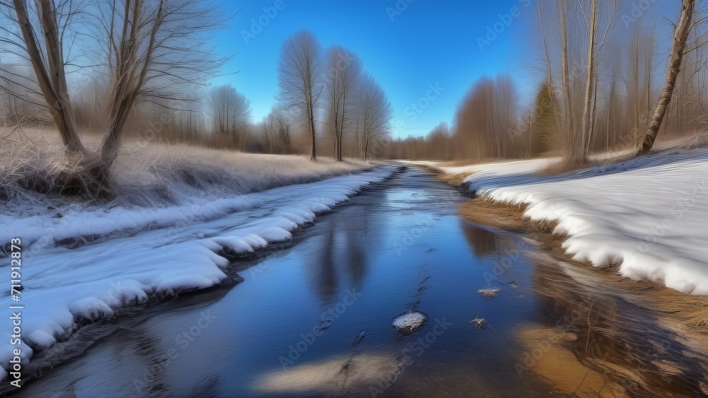 river in winter ai generated