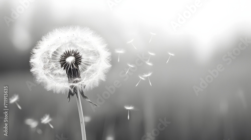 dandelion flower close up. black and white. Grief and loss concept photo