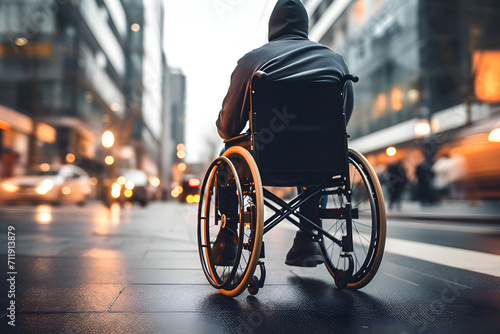A person in a wheelchair crossing the road