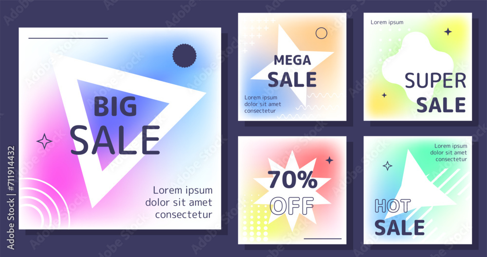 Fototapeta premium Big sale posters set. Promotions and discounts. Special and limited offer. Advertising and online marketing, electronic commerce. Cartoon flat vector collection isolated on blue background