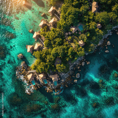 Island's Embrace: Aerial View of a Tropical Paradise