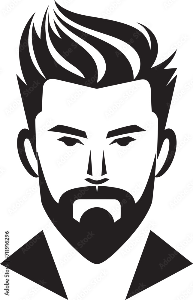 Contemporary Confidence Crest Vector Design for Bold Male Face Illustration 