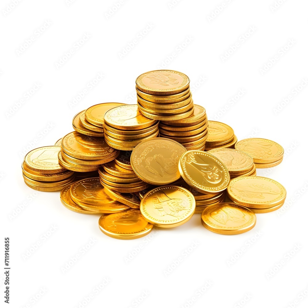 Stack of gold coins isolated on white. Generative AI Stack of gold coins isolated on white. Generative AI