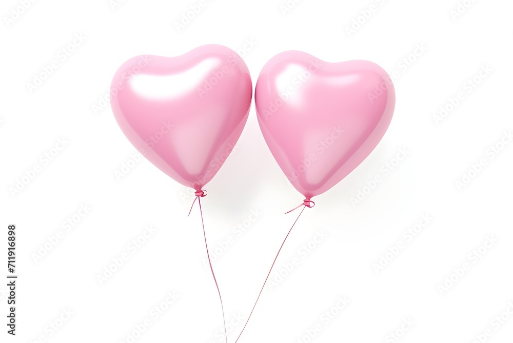 Two pink heart shaped balloons on white background. Pink heart balloons. Generative AI